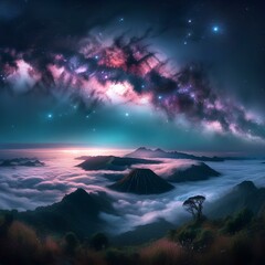 Wall Mural - galaxy night landscape panoramic.