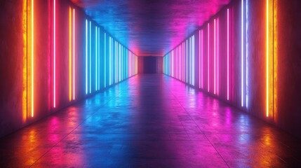 Leinwandbilder - Abstract colorful 3D render background with glowing neon lines in pink yellow and blue wallpaper.