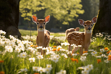 Fawn Deer in a Field of Daisies - Wildlife Photography