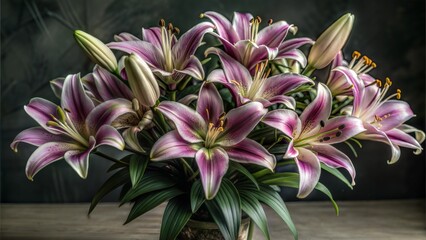 Poster - bouquet of beautiful purple lily flowers.