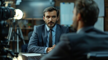 Poster - Two men are sitting at a desk, one of them is wearing a suit and tie