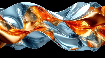 Aufkleber - flowing waves of orange and silver intertwine, creating a stunning contrast against the deep black b