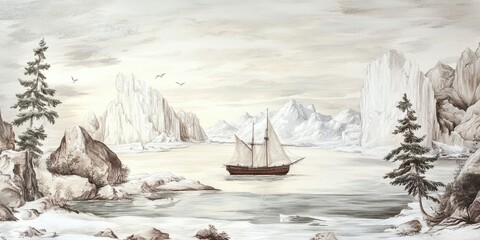 Wall Mural - a beautiful wallpaper vintage, beautiful wallpaper delicate landscapes, vintage, enigmatic antartica