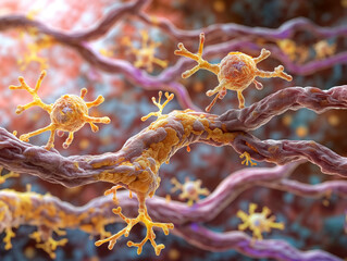 Wall Mural - A close up of a cell with a bunch of other cells around it