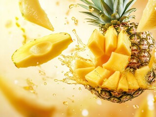 Wall Mural - Fresh Pineapple Slices with Juice Splash