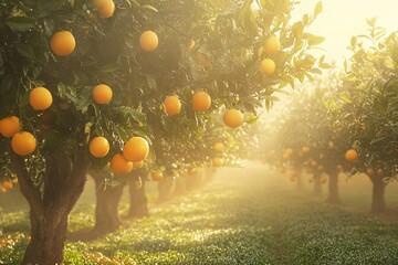 Wall Mural - Morning Sunshine on Orange Orchard