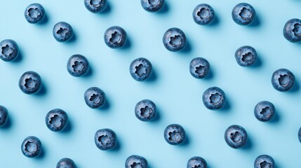 Wall Mural - Fresh Blueberries on Pastel Blue Background