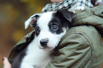 Wall Mural - a woman holding a puppy in her arms