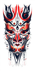 Tribal Menpo Mask Tattoo symmetry very simple traditional tattoo flash styles illustration