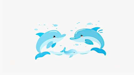 Wall Mural - Two cute cartoon dolphins jumping out of the water