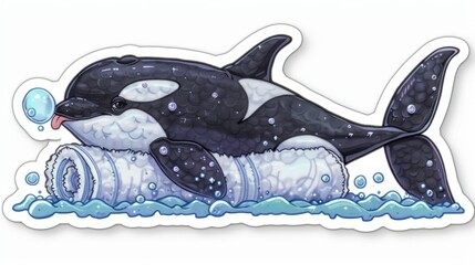 Sticker - Sticker of an orca on top of a towel