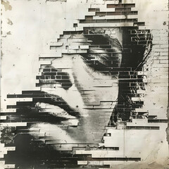 Trending digital art showcasing a fragmented face composed of black-and-white blocks