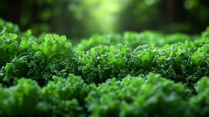 Rows of vibrant green lettuce flourish under soft sunlight creating a picturesque tapestry of leaves that invites the viewer to appreciate natures beauty and bounty