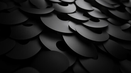 Poster - An abstract background of overlapping black circles creating a dynamic, textured pattern.  The circles create depth and dimension, suggesting movement and flow. The image is minimalist and modern, ide