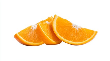 Wall Mural - Four fresh orange slices isolated on a white background, showcasing their vibrant color and juicy texture. They symbolize health, refreshment, and the natural sweetness of citrus fruits.