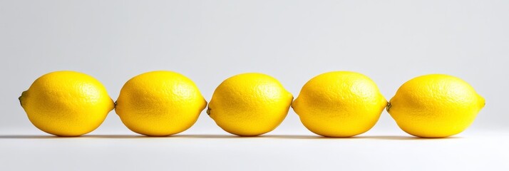 Poster - Five ripe yellow lemons arranged in a row on a white background, symbolizing freshness, health, and a burst of citrus flavor.