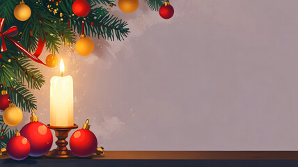 Christmas background design with decorated light bulbs, Christmas tree and empty space for text