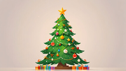 
Christmas background theme, illustration of a Christmas tree with balls and stars and empty space for text