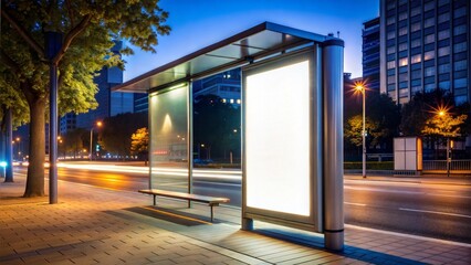 Poster - blank white mock up of vertical light box in a bus stand