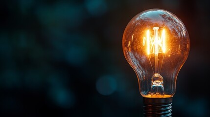 Close-up of a light bulb with glowing filament, symbolizing a new idea or innovative concept, set against a dark background for emphasis.