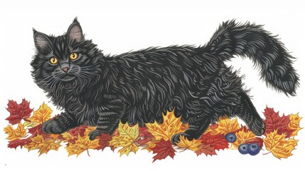 Wall Mural - a grey tabby cat in the fall