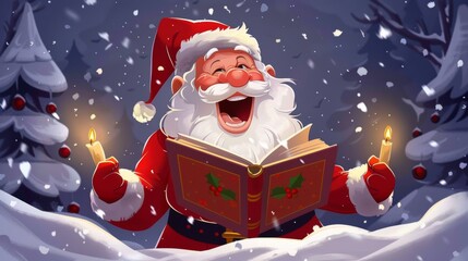 illustration of santa claus singing with an open book