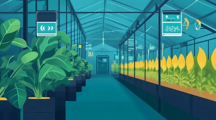 Poster - innovative graphic depicting iot powered smart greenhouses equipped with automated sensors for preci