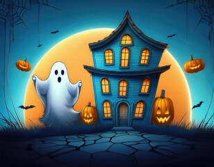 Halloween banner design featuring a ghost and pumpkin with spooky elements. Generated with AI