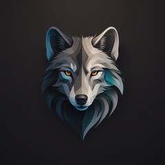 Minimalist wolf face logo, forward-facing, monochrome lines, vibrant gradient background