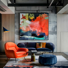 Wall Mural - modern living room with fireplace