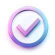 © Gary - 3d check icon, checklist tick, done mark. Vector realistic plastic style checkmark, symbol of selection, confirmation or approval. purple and blue circle with a white, white background