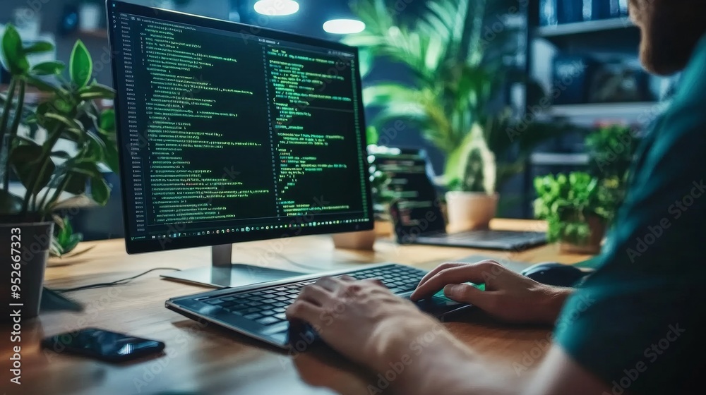 Coding Html Notes Aesthetic Developer writing HTML code with a green matrix-style background hacker ...
