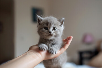 Wall Mural - a small kitten is sitting on a persons hand