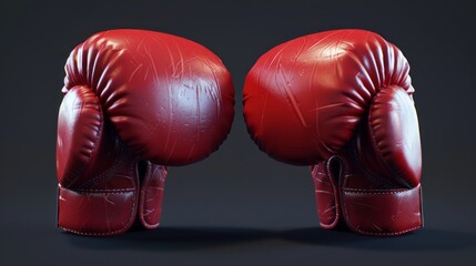 Wall Mural - Two red boxing gloves with worn leather straps