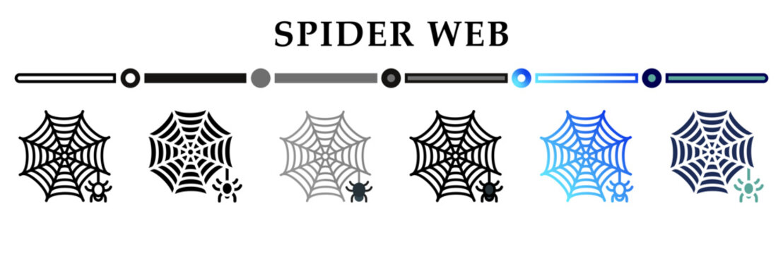 Collection of spider web icons in variety of styles. Representing wild animal home or halloween themes. Halloween sweets. Happy Halloween. 