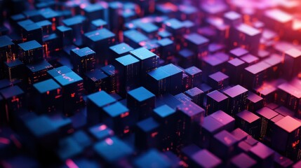 Aufkleber - Abstract representation of a futuristic cityscape with illuminated buildings and neon lights in dark tones, symbolizing a digital and technological metropolis.

