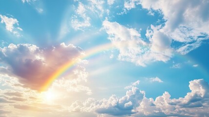 rainbow arching across a cloudy sky after a rainstorm