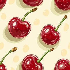 Wall Mural - Vibrant cherry pattern on a light background, perfect for summer themes.