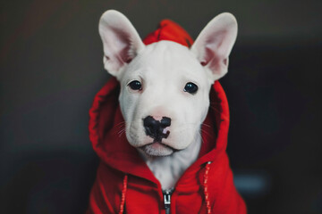 Wall Mural - a white dog wearing a red hoodie