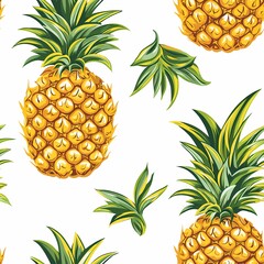 Wall Mural - Vibrant yellow pineapples against a crisp white background.