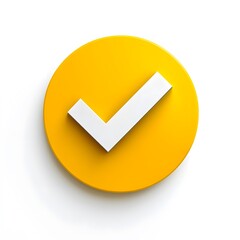 Fototapete - 3d check icon, checklist tick, done mark. Vector realistic plastic style checkmark, symbol of selection, confirmation or approval. yellow circle with a white, white background