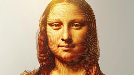 Aufkleber - Mona Lisa, blending classic features with golden textures and warm hues, symbolizing the evolution of art
