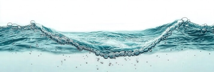 Fototapete - Close-up of a crystal clear water wave splashing with droplets, isolated on a white background.