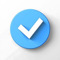 3d check icon, checklist tick, done mark. Vector realistic plastic style checkmark, symbol of selection, confirmation or approval. blue circle with a white, white background