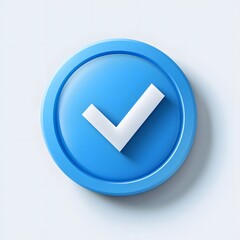 3d check icon, checklist tick, done mark. Vector realistic plastic style checkmark, symbol of selection, confirmation or approval. blue circle with a white, white background