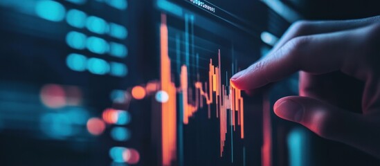 Wall Mural - Hand Interacting with a Financial Stock Chart on a Computer Screen