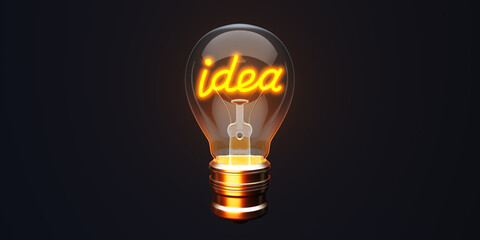 Wall Mural - Lightbulb with idea glowing inside on a dark background. 3D Rendering