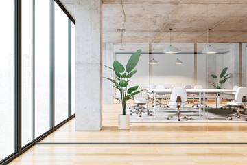 Wall Mural - Modern conference room with glass walls and city view. 3D Rendering