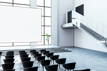 Wall Mural - Modern Auditorium with Large Display Screen and Black Chairs. 3D Rendering