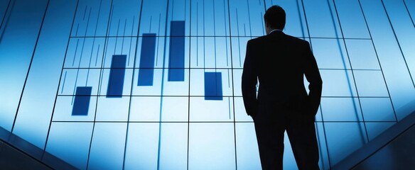 Wall Mural - Businessman Silhouetted Against a Bar Graph Projection